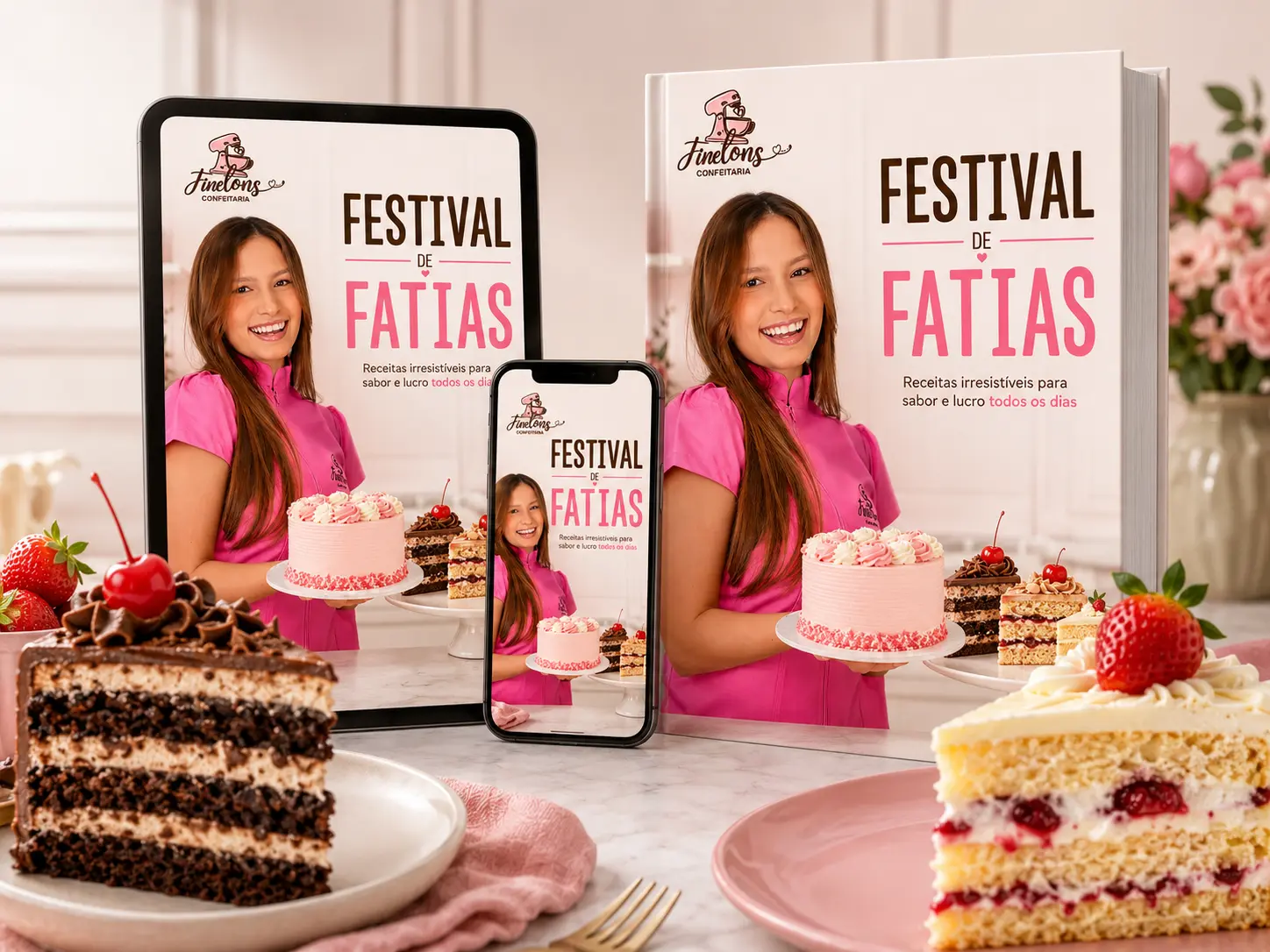 Mockup da apostila Festival de Fatias em tablet e celular