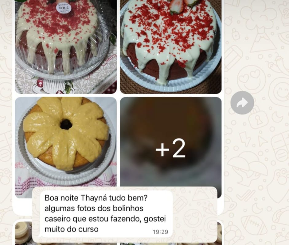 Print de depoimento: fotos dos bolinhos caseiros, gostei muito do curso