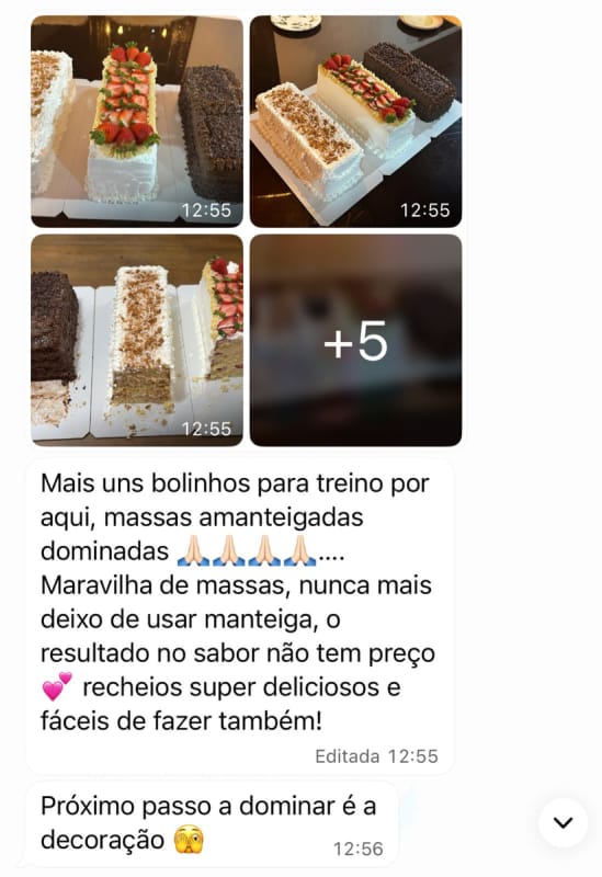 Print de depoimento: massas amanteigadas dominadas e recheios deliciosos